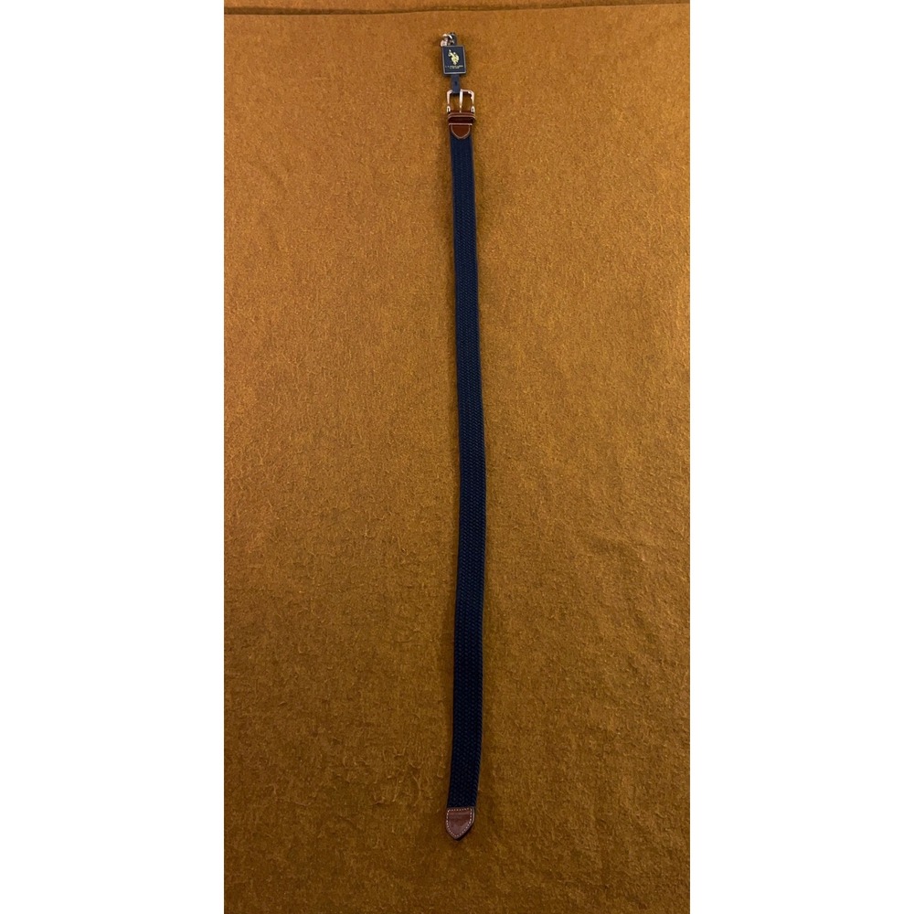 U.S. Polo Assn Mens Large Blue Braided Woven Leather Trim Belt NWT